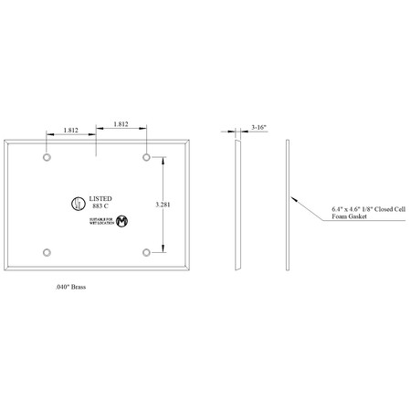 MULBERRY Electrical Box Cover, 3 Gang, Rectangular, Brass, Blank 30286